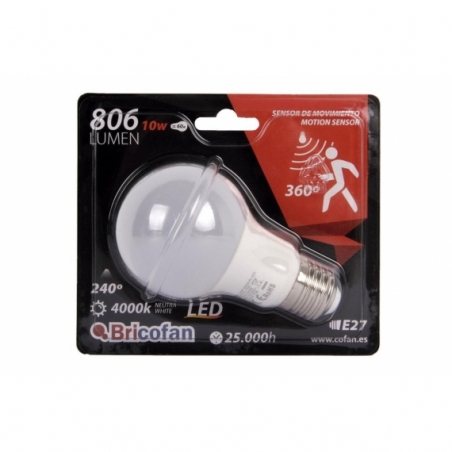BOMBILLA CLASIC SENSOR E27 10W 806LM 4000K